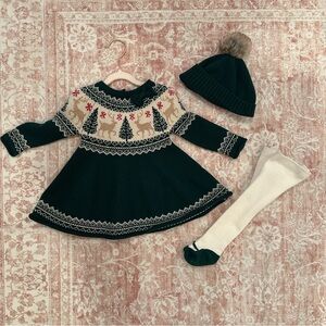Festive Knit Dress with Hat and Socks Set
